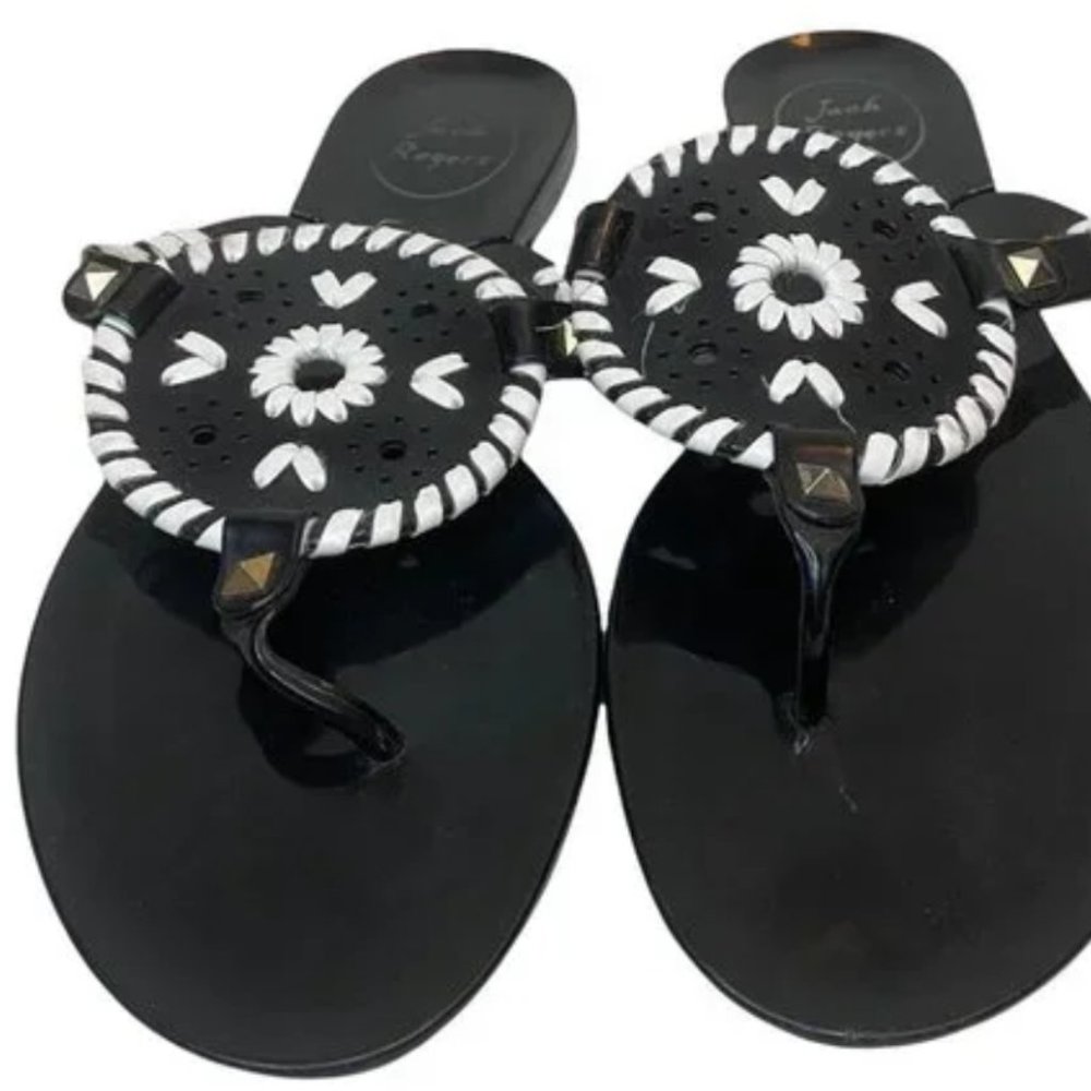 Jack Rogers Women's Georgica Jelly Black‎ White Thong Sandal